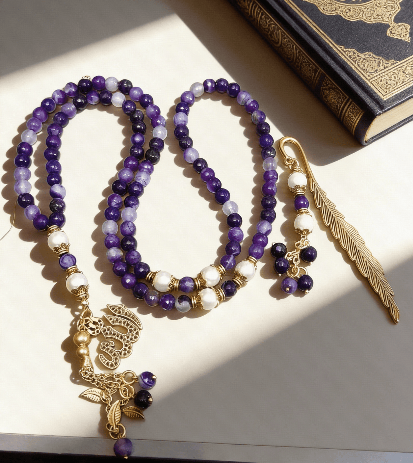 Shades of Violet Rosary with Book Separator - Agate Stones