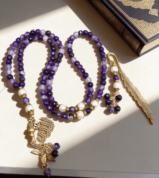 Shades of Violet Rosary with Book Separator - Agate Stones