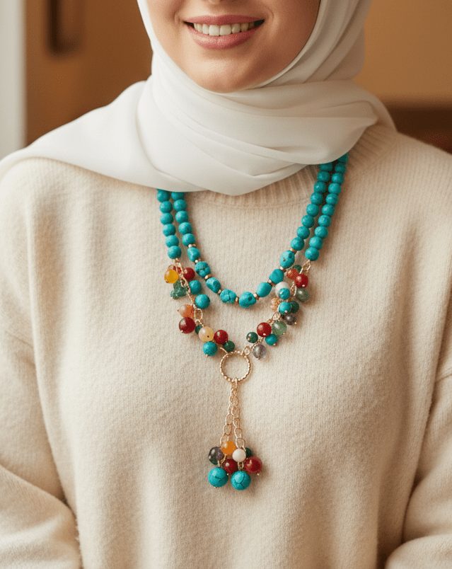 Farida Necklace - Fayrouz and Agate Stones