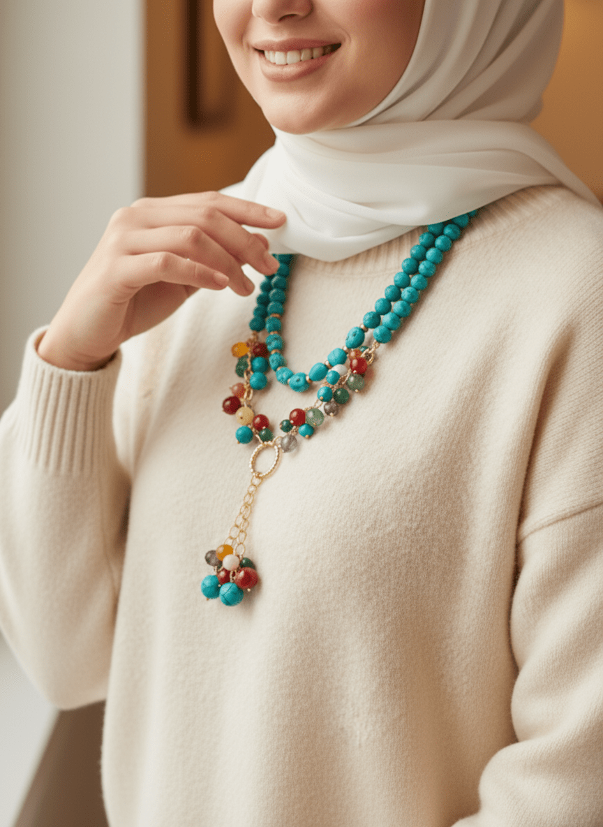 Farida Necklace - Fayrouz and Agate Stones